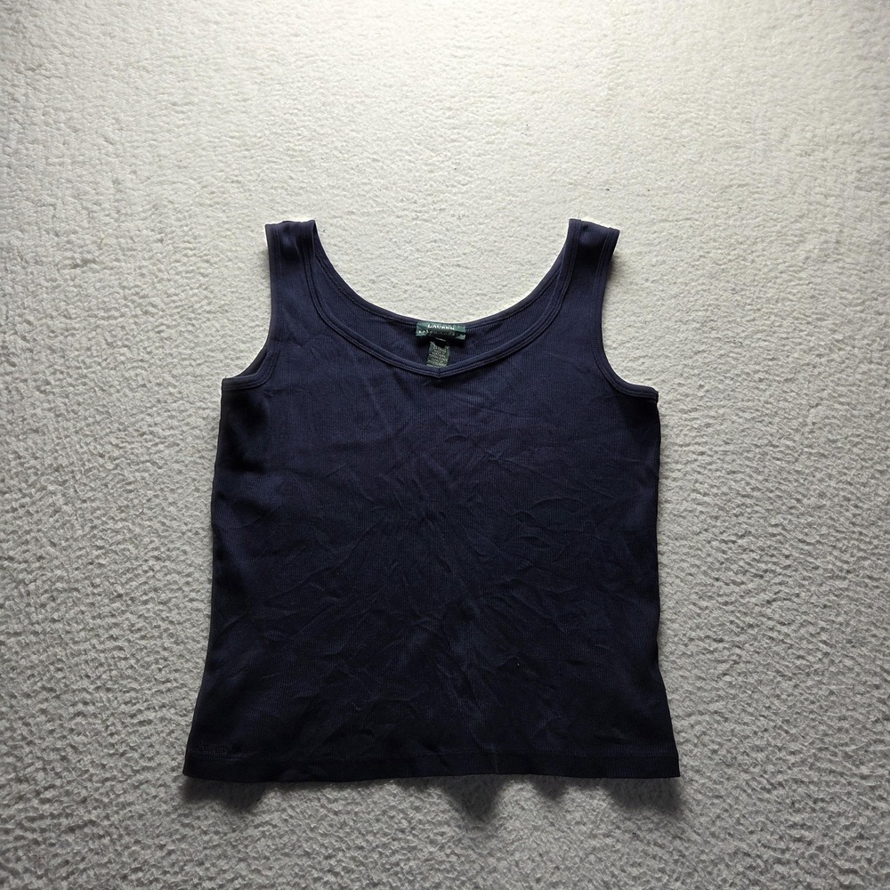 Lauren Ralph Lauren Tank Top Womens L Blue Scoop Neck Sleeveless Cotton Knit